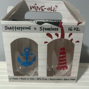 Nautical Shatterproof Plastic Stemless Wine Glass Set